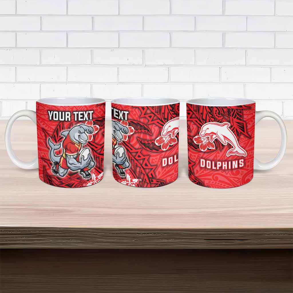 Personalised Dolphins Ceramic Mug Polynesian Tribal Pattern With Rugby Dolphin Mascot Art