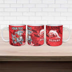Personalised Dolphins Ceramic Mug Polynesian Tribal Pattern With Rugby Dolphin Mascot Art