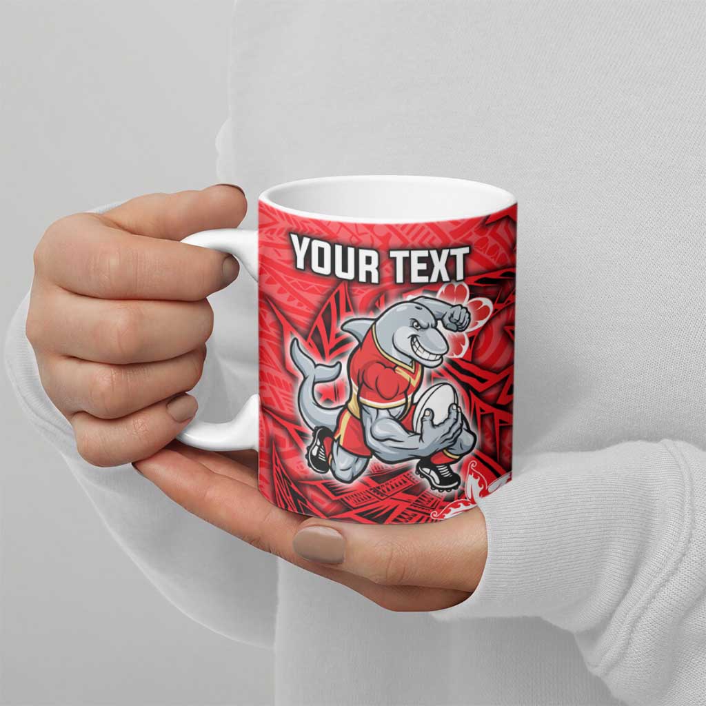 Personalised Dolphins Ceramic Mug Polynesian Tribal Pattern With Rugby Dolphin Mascot Art