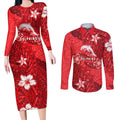 Personalised Dolphins Couples Matching Long Sleeve Bodycon Dress and Long Sleeve Button Shirt Polynesian Tribal Pattern With Rugby Dolphin Mascot Art