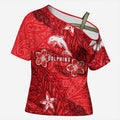 Personalised Dolphins Cross Shoulder Shirt Polynesian Tribal Pattern With Rugby Dolphin Mascot Art
