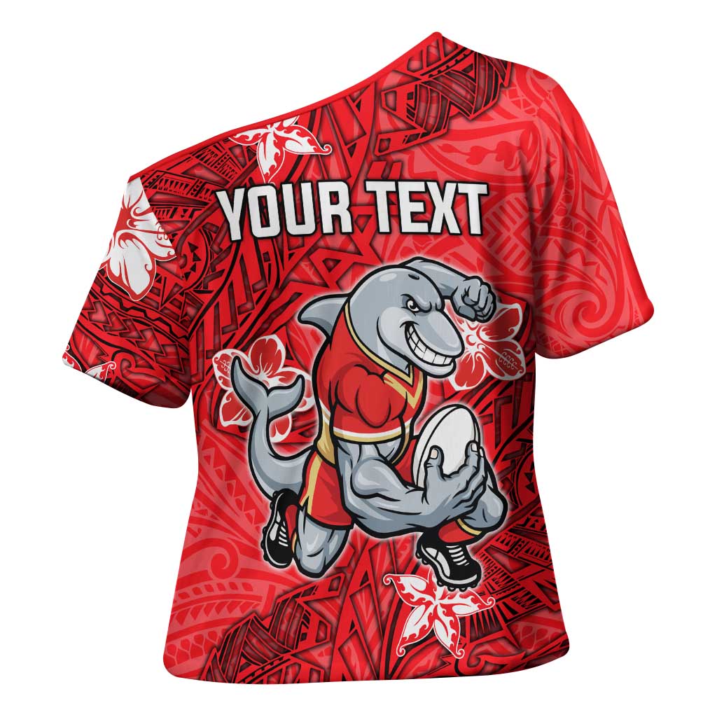 Personalised Dolphins Cross Shoulder Shirt Polynesian Tribal Pattern With Rugby Dolphin Mascot Art