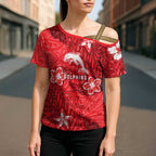 Personalised Dolphins Cross Shoulder Shirt Polynesian Tribal Pattern With Rugby Dolphin Mascot Art