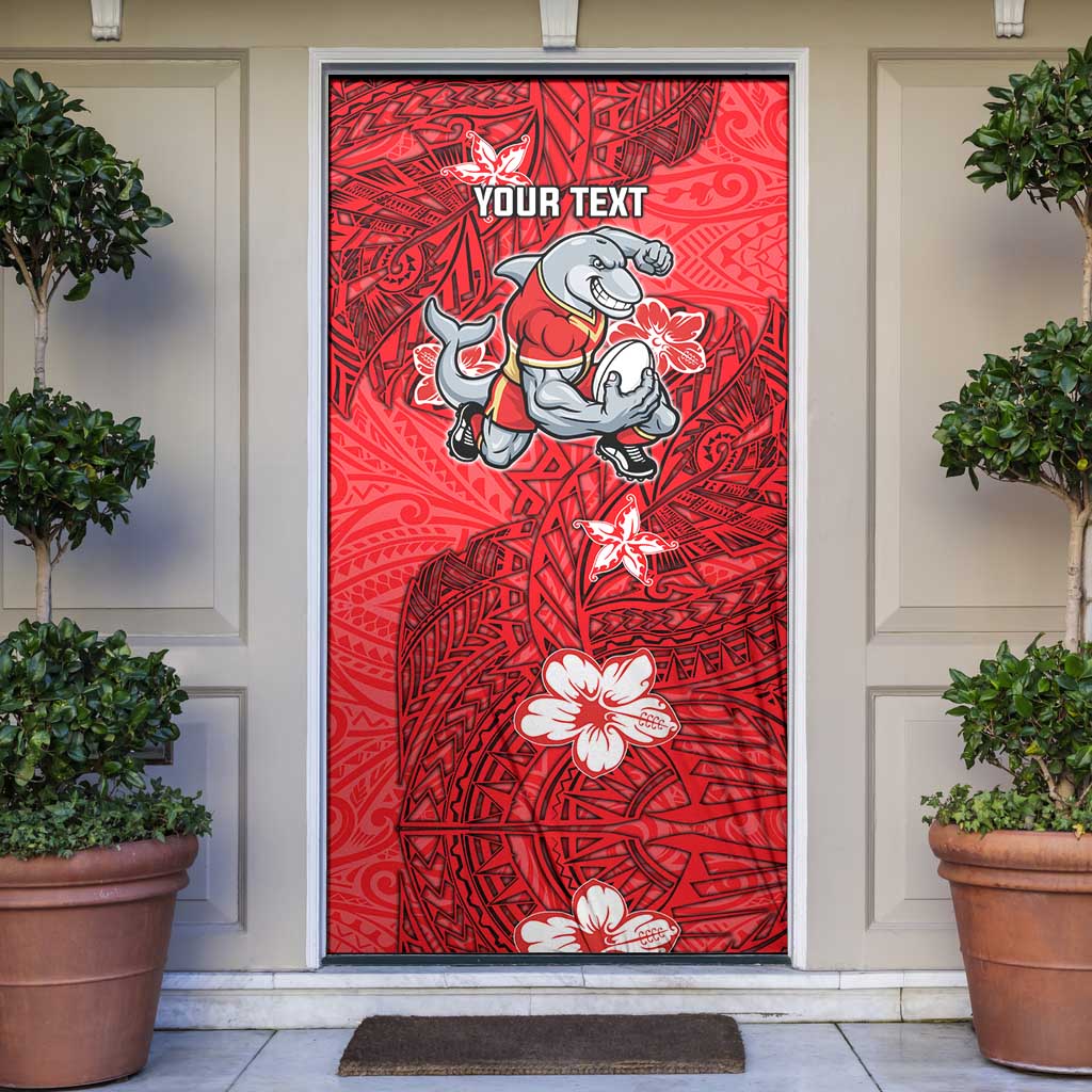 Personalised Dolphins Door Cover Polynesian Tribal Pattern With Rugby Dolphin Mascot Art