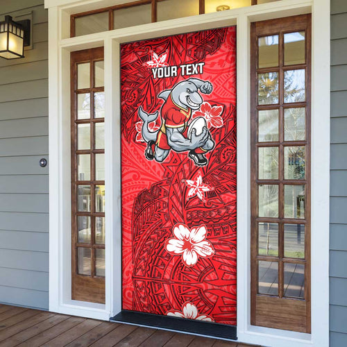 Personalised Dolphins Door Cover Polynesian Tribal Pattern With Rugby Dolphin Mascot Art
