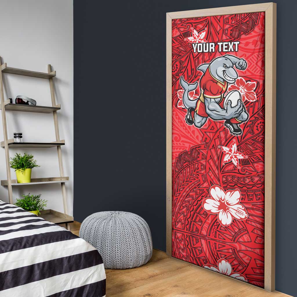 Personalised Dolphins Door Cover Polynesian Tribal Pattern With Rugby Dolphin Mascot Art