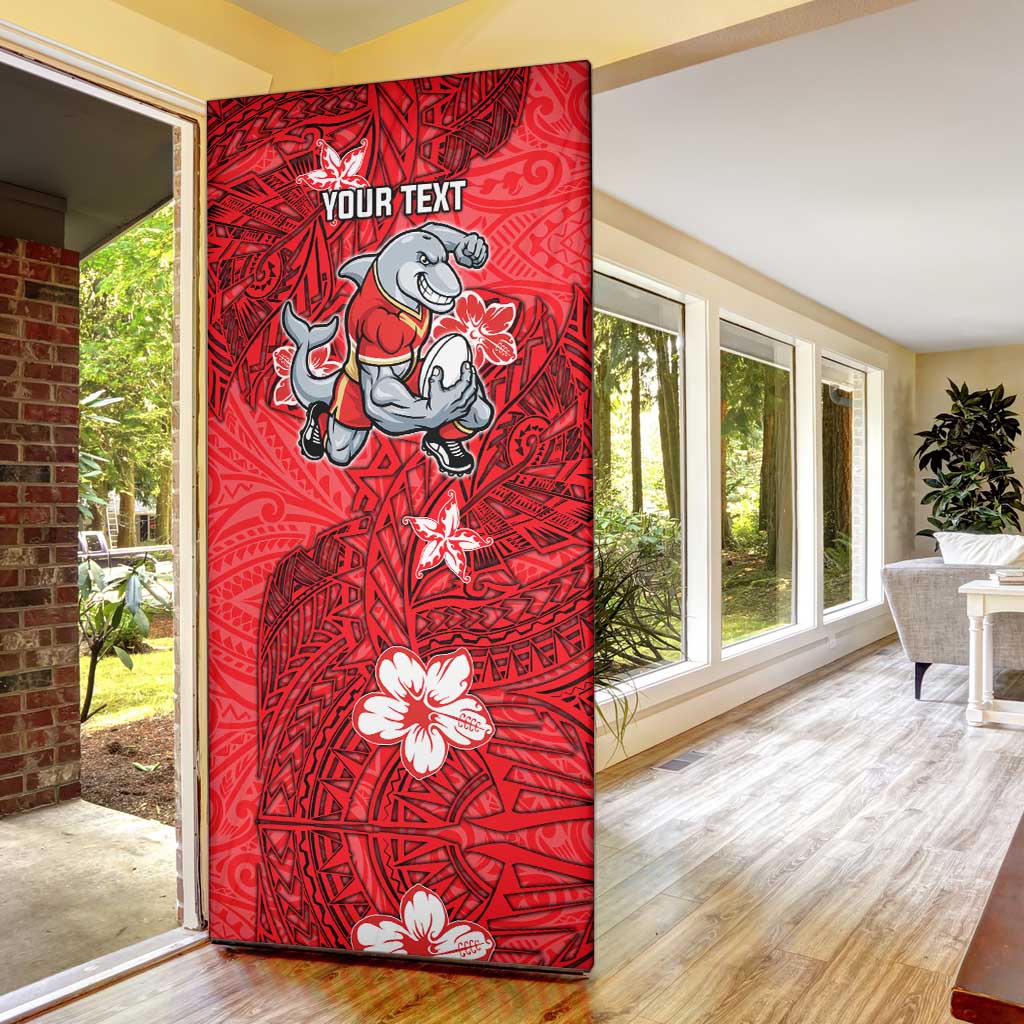 Personalised Dolphins Door Cover Polynesian Tribal Pattern With Rugby Dolphin Mascot Art