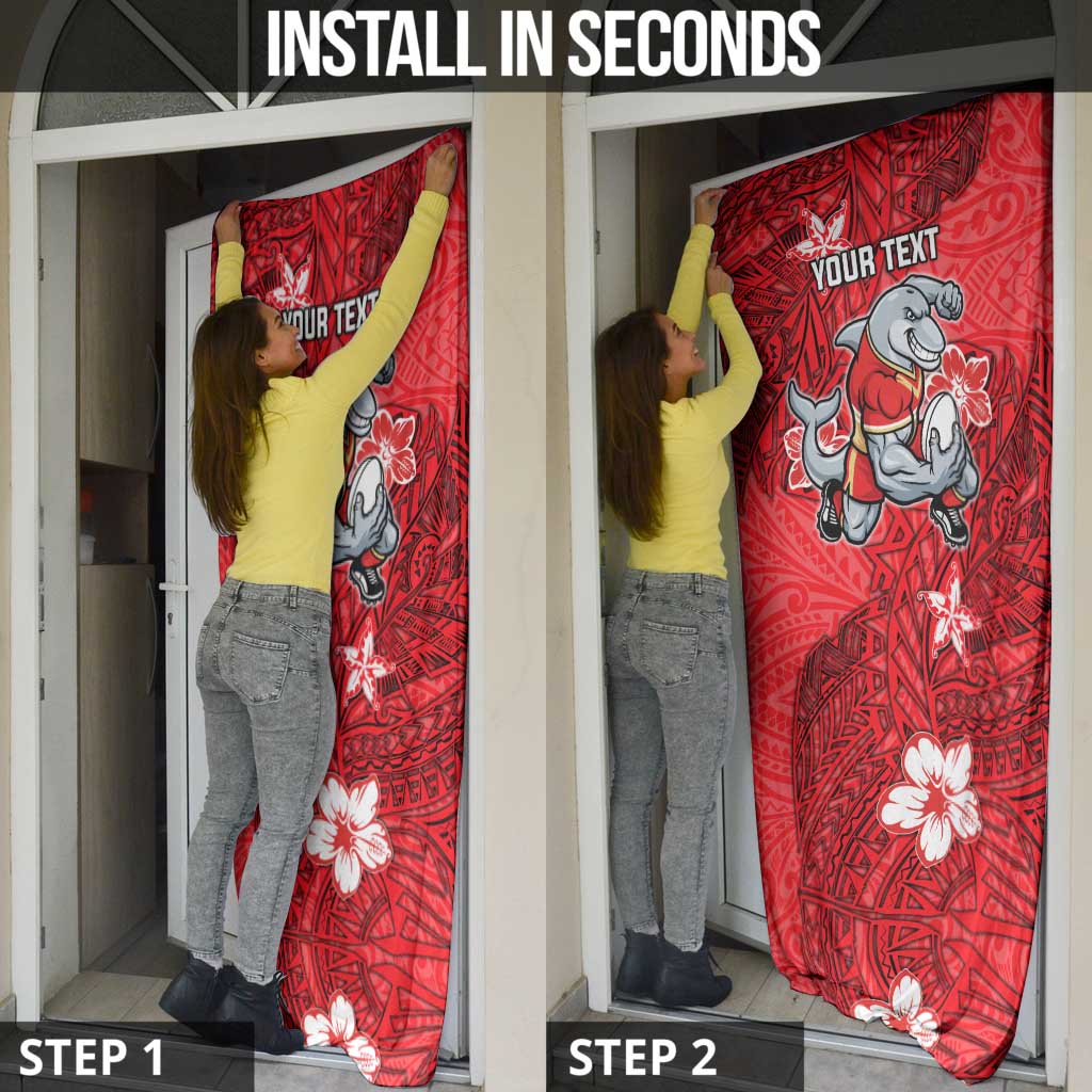 Personalised Dolphins Door Cover Polynesian Tribal Pattern With Rugby Dolphin Mascot Art