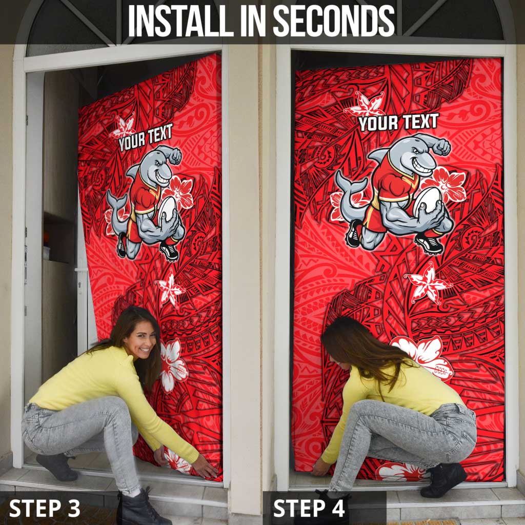 Personalised Dolphins Door Cover Polynesian Tribal Pattern With Rugby Dolphin Mascot Art