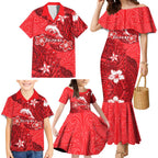 Personalised Dolphins Family Matching Mermaid Dress and Hawaiian Shirt Polynesian Tribal Pattern With Rugby Dolphin Mascot Art