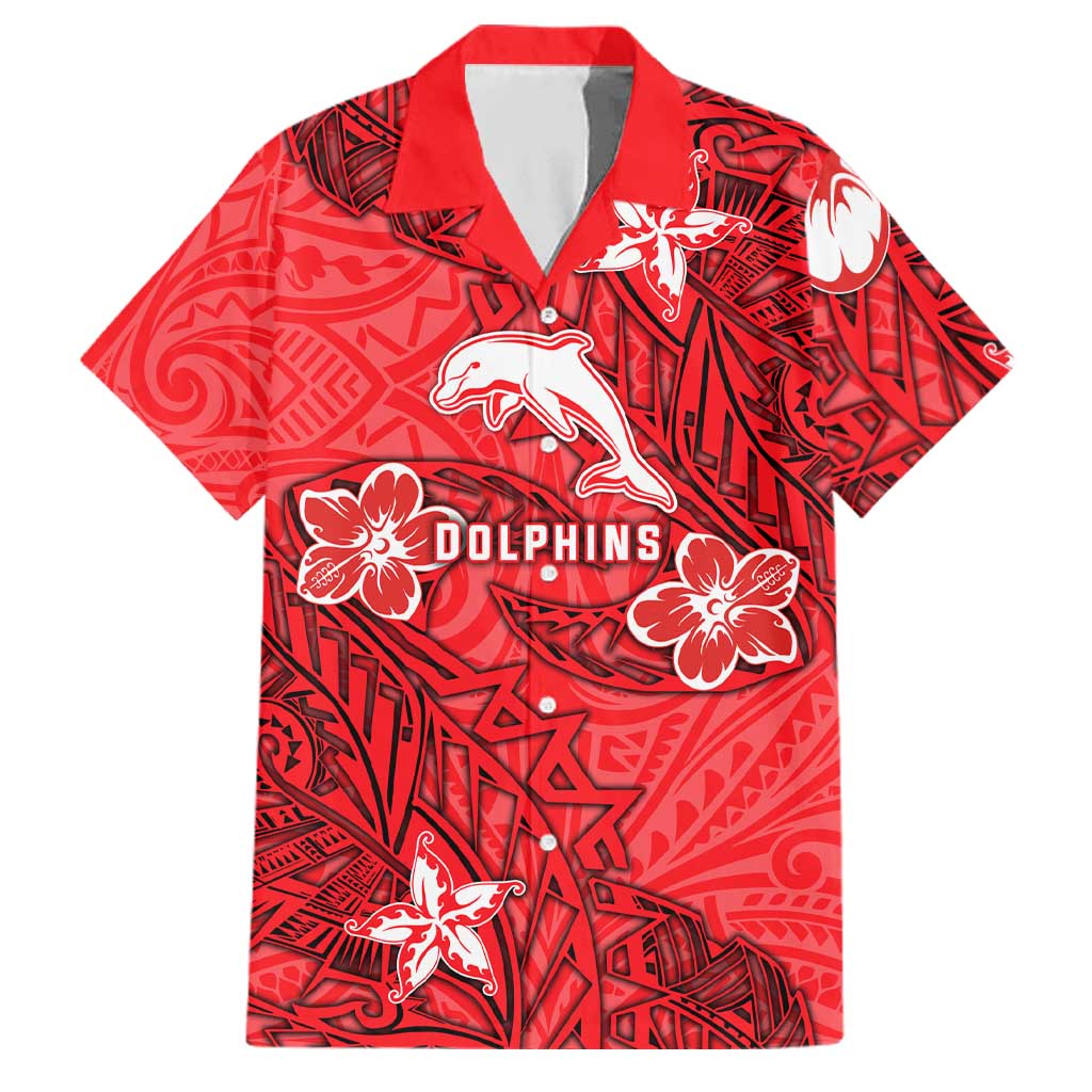 Personalised Dolphins Family Matching Mermaid Dress and Hawaiian Shirt Polynesian Tribal Pattern With Rugby Dolphin Mascot Art