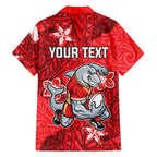 Personalised Dolphins Family Matching Mermaid Dress and Hawaiian Shirt Polynesian Tribal Pattern With Rugby Dolphin Mascot Art