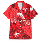 Personalised Dolphins Family Matching Off The Shoulder Long Sleeve Dress and Hawaiian Shirt Polynesian Tribal Pattern With Rugby Dolphin Mascot Art