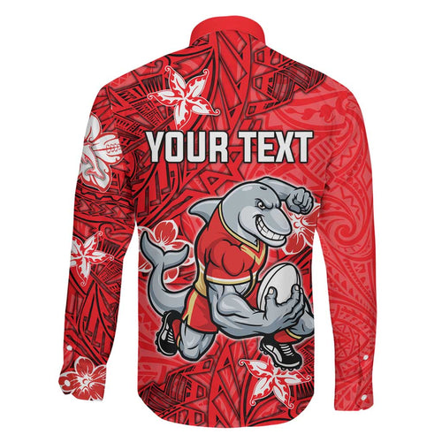 Personalised Dolphins Family Matching Off The Shoulder Long Sleeve Dress and Hawaiian Shirt Polynesian Tribal Pattern With Rugby Dolphin Mascot Art