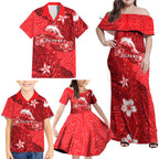 Personalised Dolphins Family Matching Off Shoulder Maxi Dress and Hawaiian Shirt Polynesian Tribal Pattern With Rugby Dolphin Mascot Art