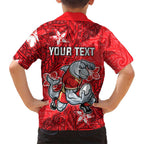Personalised Dolphins Family Matching Off Shoulder Maxi Dress and Hawaiian Shirt Polynesian Tribal Pattern With Rugby Dolphin Mascot Art