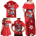 Personalised Dolphins Family Matching Off Shoulder Maxi Dress and Hawaiian Shirt Polynesian Tribal Pattern With Rugby Dolphin Mascot Art