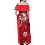 Personalised Dolphins Family Matching Off Shoulder Maxi Dress and Hawaiian Shirt Polynesian Tribal Pattern With Rugby Dolphin Mascot Art