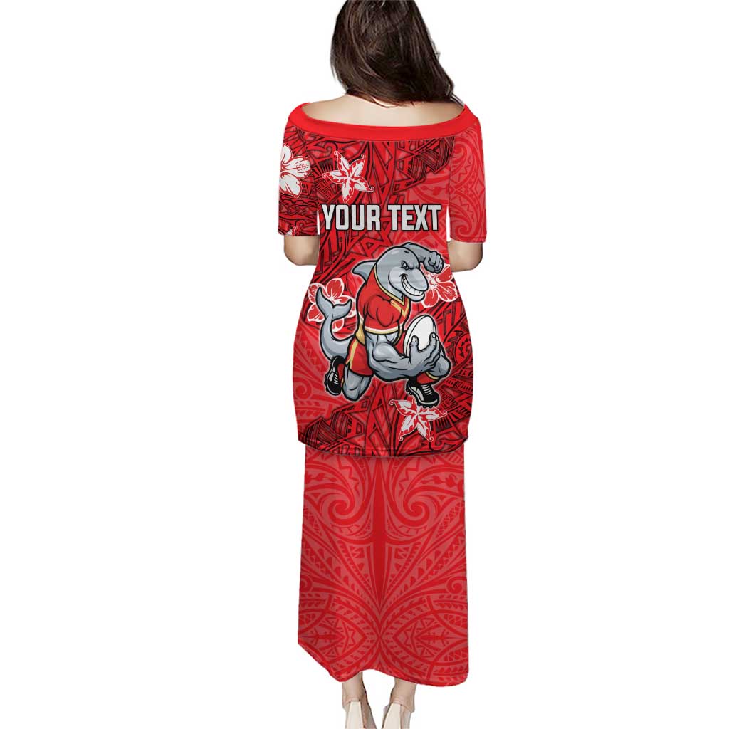 Personalised Dolphins Family Matching Puletasi and Hawaiian Shirt Polynesian Tribal Pattern With Rugby Dolphin Mascot Art