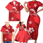 Personalised Dolphins Family Matching Short Sleeve Bodycon Dress and Hawaiian Shirt Polynesian Tribal Pattern With Rugby Dolphin Mascot Art