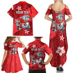 Personalised Dolphins Family Matching Summer Maxi Dress and Hawaiian Shirt Polynesian Tribal Pattern With Rugby Dolphin Mascot Art