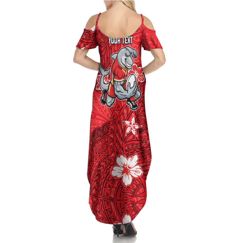 Personalised Dolphins Family Matching Summer Maxi Dress and Hawaiian Shirt Polynesian Tribal Pattern With Rugby Dolphin Mascot Art