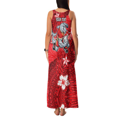 Personalised Dolphins Family Matching Tank Maxi Dress and Hawaiian Shirt Polynesian Tribal Pattern With Rugby Dolphin Mascot Art