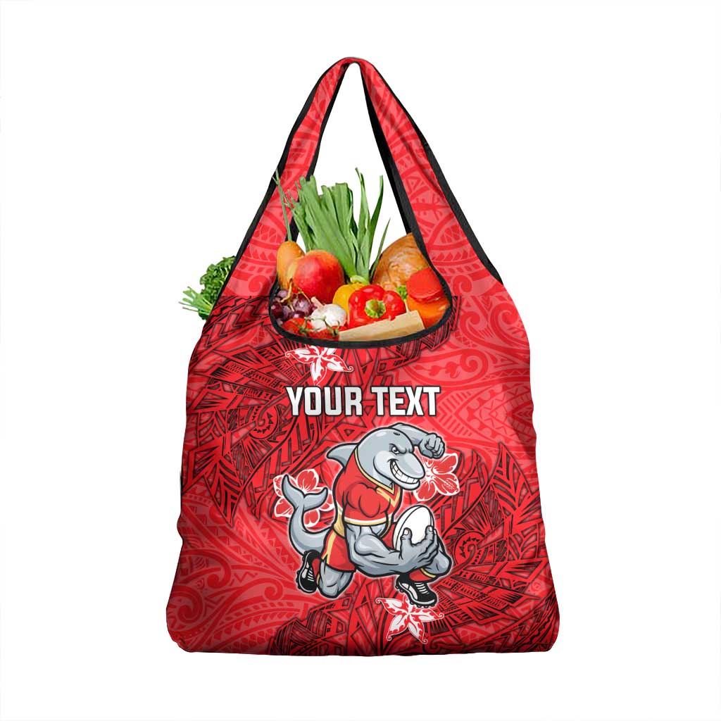 Personalised Dolphins Grocery Bag Polynesian Tribal Pattern With Rugby Dolphin Mascot Art