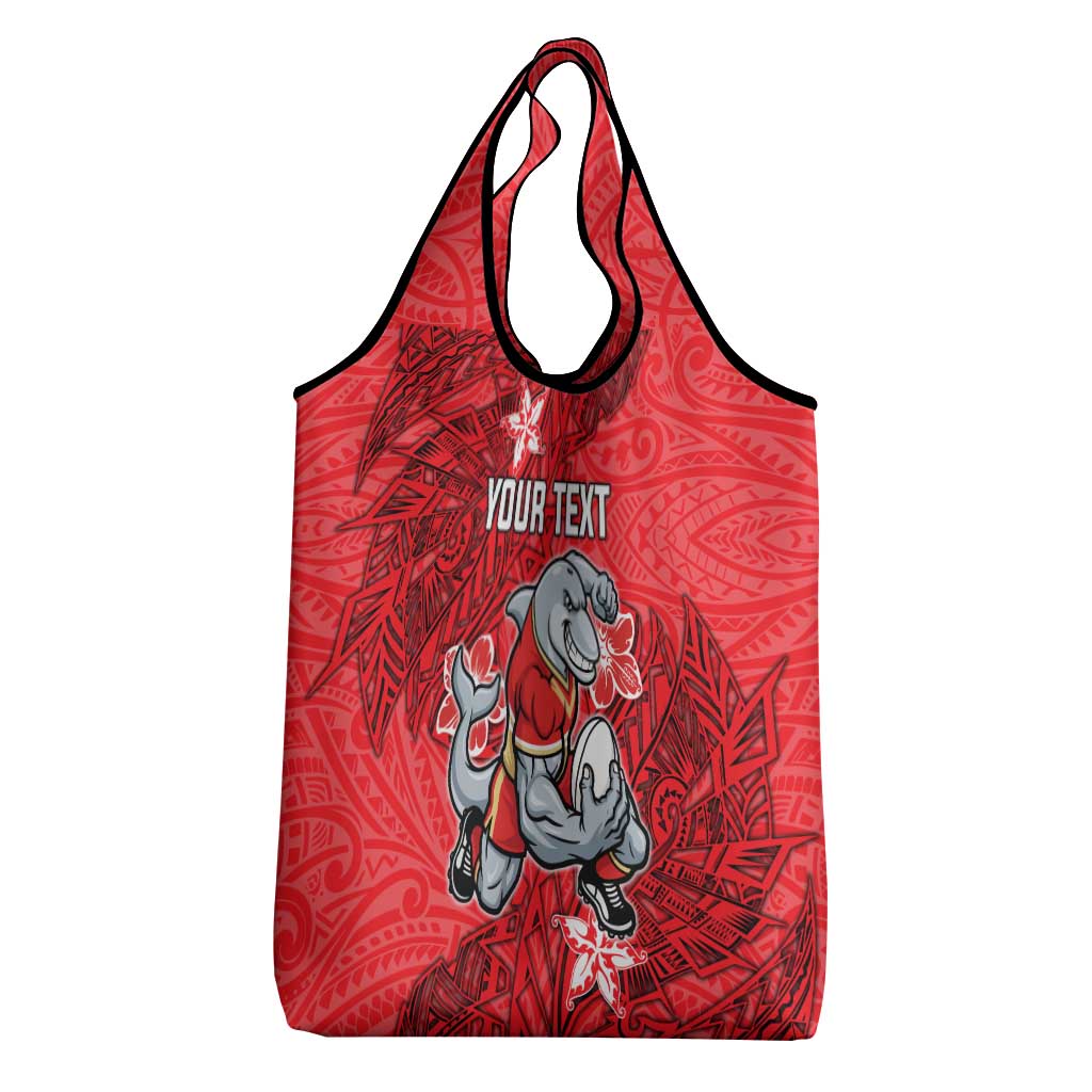 Personalised Dolphins Grocery Bag Polynesian Tribal Pattern With Rugby Dolphin Mascot Art