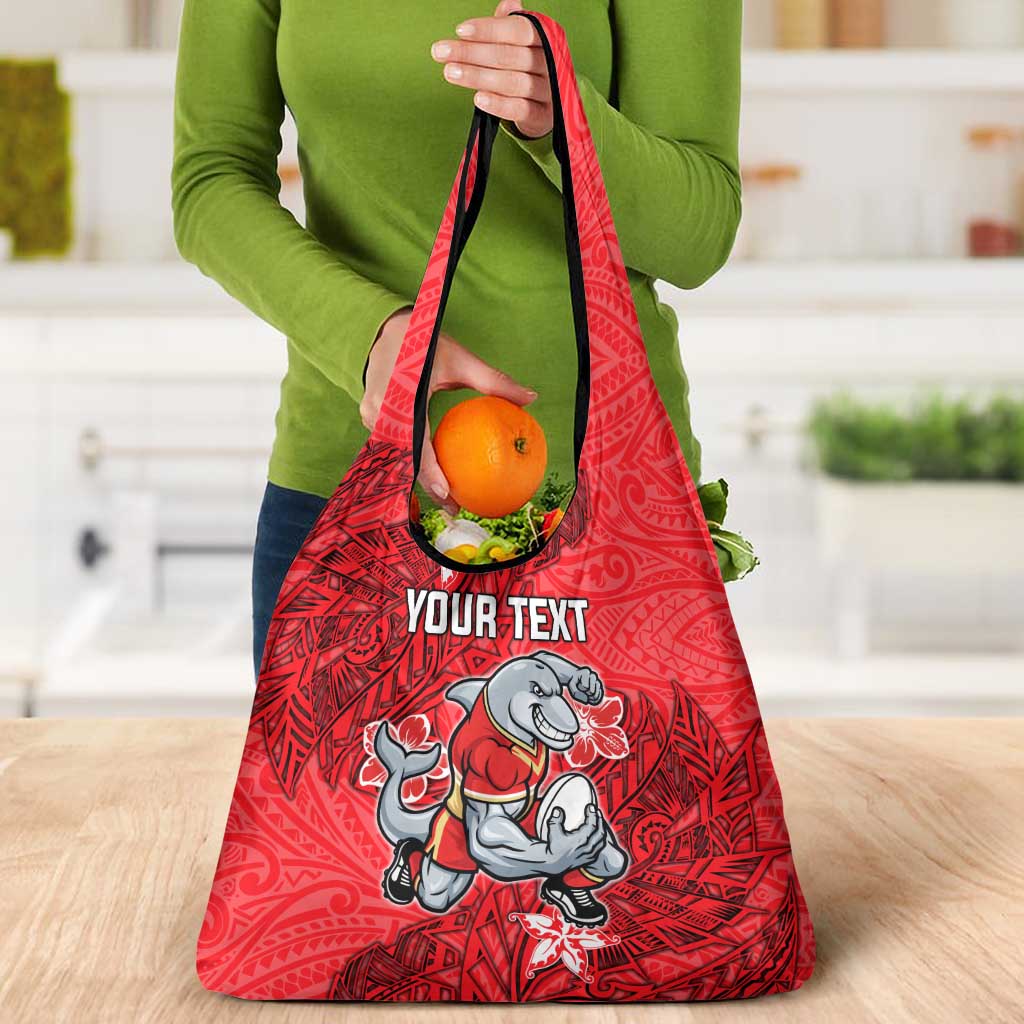 Personalised Dolphins Grocery Bag Polynesian Tribal Pattern With Rugby Dolphin Mascot Art