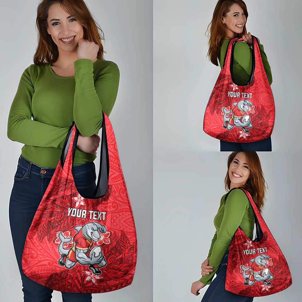 Personalised Dolphins Grocery Bag Polynesian Tribal Pattern With Rugby Dolphin Mascot Art