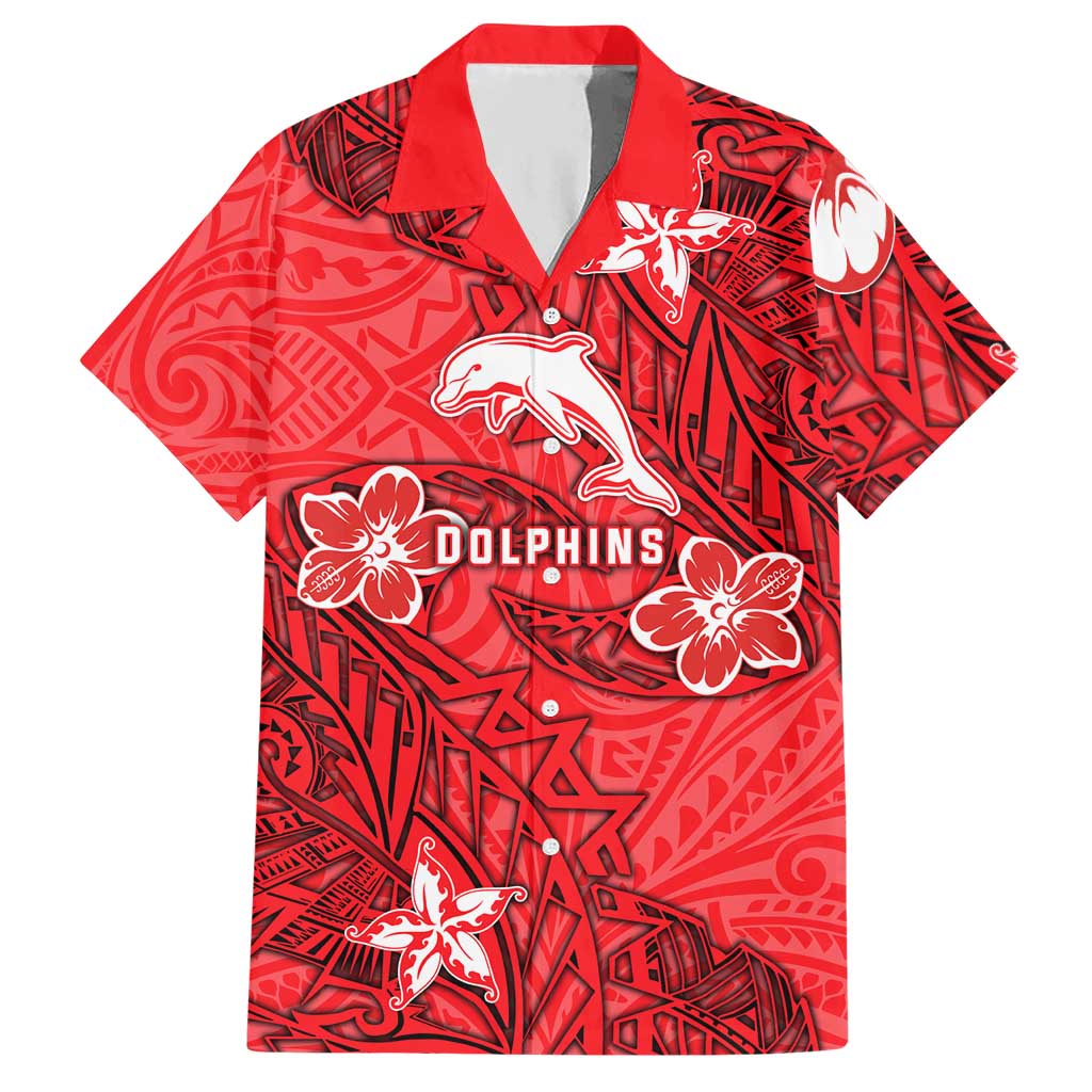 Personalised Dolphins Hawaiian Shirt Polynesian Tribal Pattern With Rugby Dolphin Mascot Art