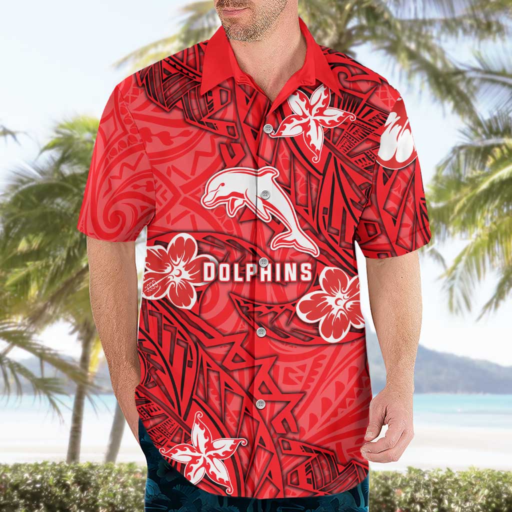 Personalised Dolphins Hawaiian Shirt Polynesian Tribal Pattern With Rugby Dolphin Mascot Art