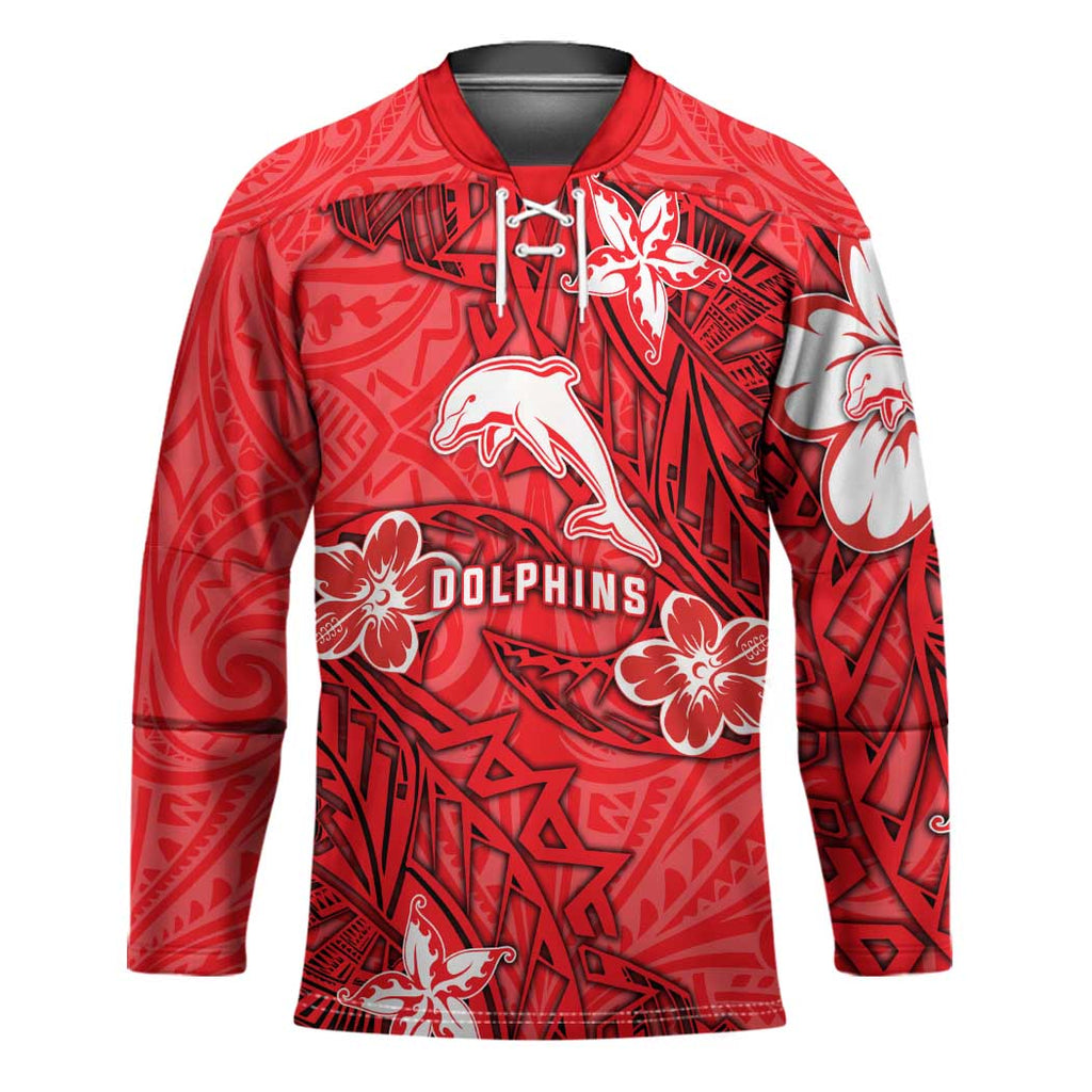 Personalised Dolphins Hockey Jersey Polynesian Tribal Pattern With Rugby Dolphin Mascot Art