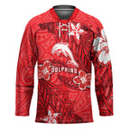 Personalised Dolphins Hockey Jersey Polynesian Tribal Pattern With Rugby Dolphin Mascot Art