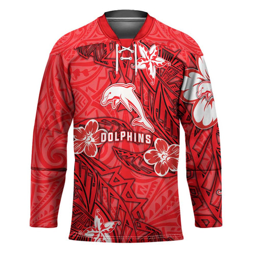 Personalised Dolphins Hockey Jersey Polynesian Tribal Pattern With Rugby Dolphin Mascot Art