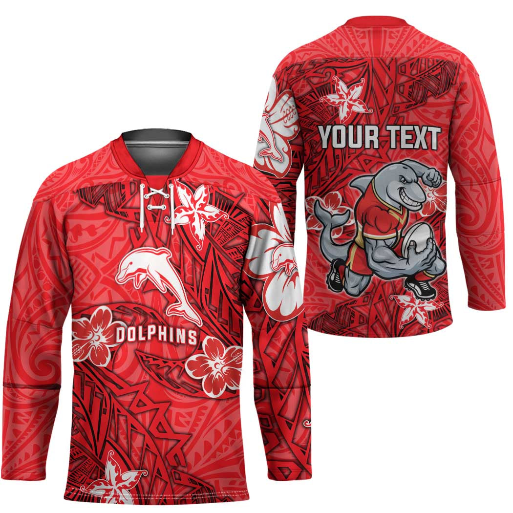 Personalised Dolphins Hockey Jersey Polynesian Tribal Pattern With Rugby Dolphin Mascot Art