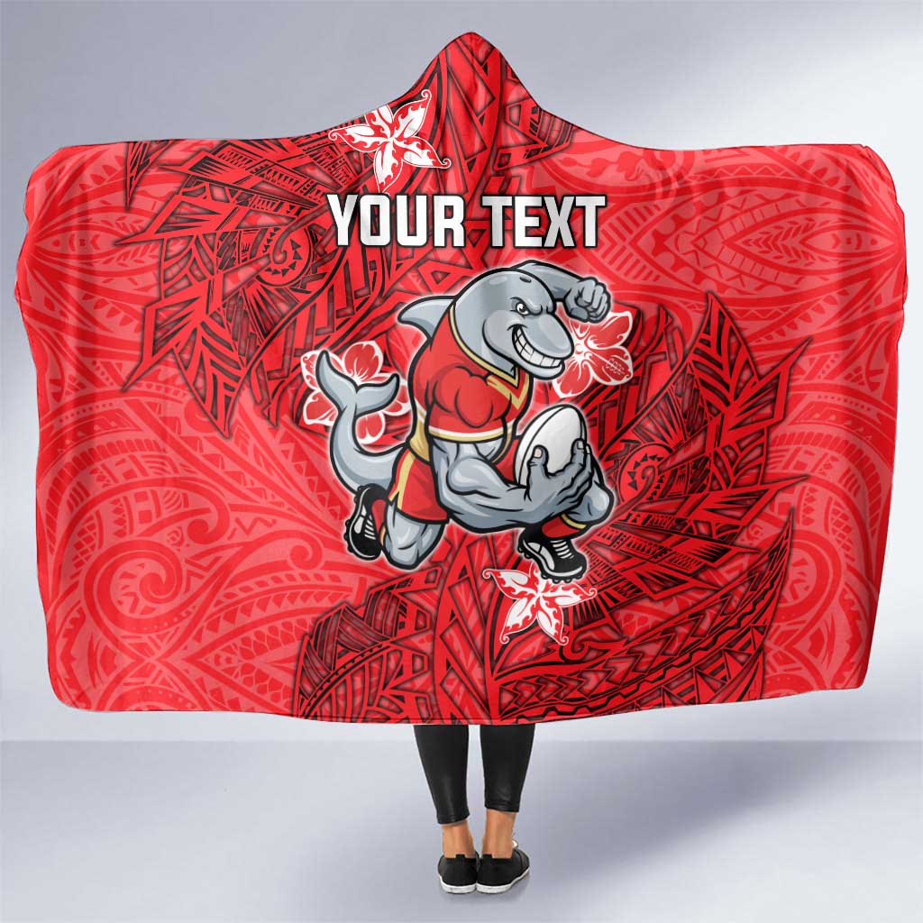 Personalised Dolphins Hooded Blanket Polynesian Tribal Pattern With Rugby Dolphin Mascot Art
