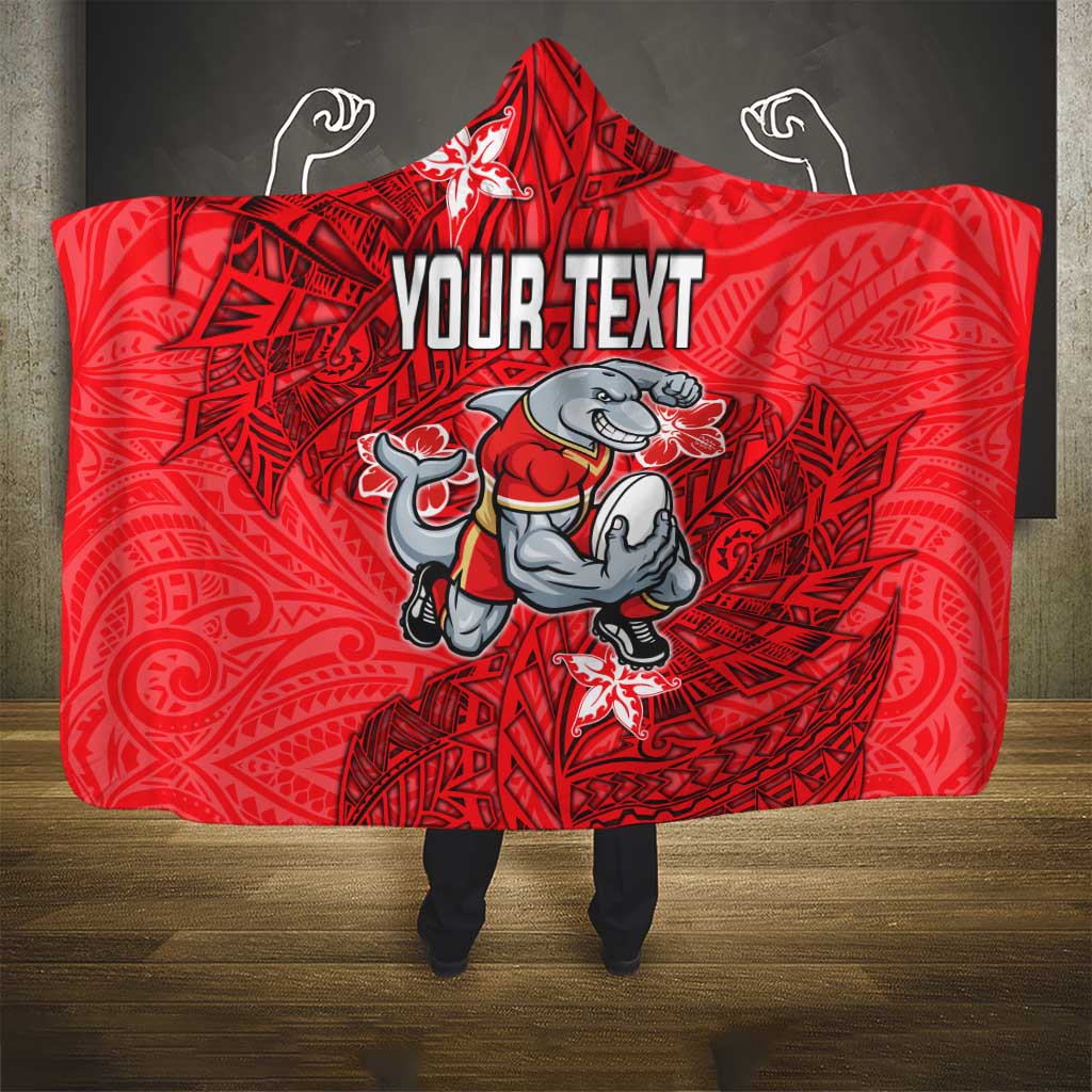 Personalised Dolphins Hooded Blanket Polynesian Tribal Pattern With Rugby Dolphin Mascot Art