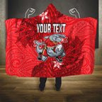 Personalised Dolphins Hooded Blanket Polynesian Tribal Pattern With Rugby Dolphin Mascot Art
