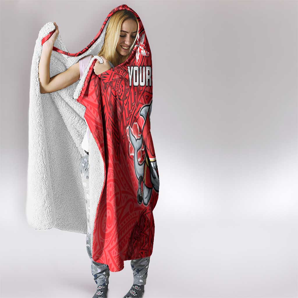 Personalised Dolphins Hooded Blanket Polynesian Tribal Pattern With Rugby Dolphin Mascot Art