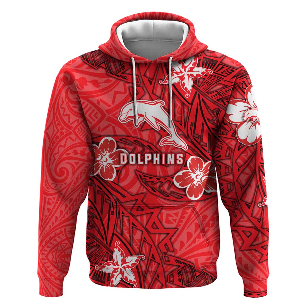 Personalised Dolphins Hoodie Polynesian Tribal Pattern With Rugby Dolphin Mascot Art