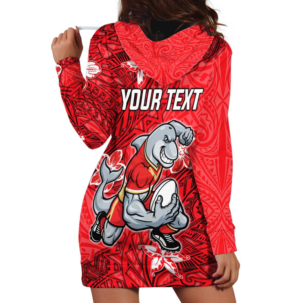 Personalised Dolphins Hoodie Dress Polynesian Tribal Pattern With Rugby Dolphin Mascot Art