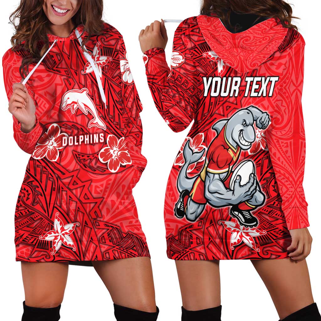 Personalised Dolphins Hoodie Dress Polynesian Tribal Pattern With Rugby Dolphin Mascot Art
