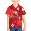 Personalised Dolphins Kid Hawaiian Shirt Polynesian Tribal Pattern With Rugby Dolphin Mascot Art