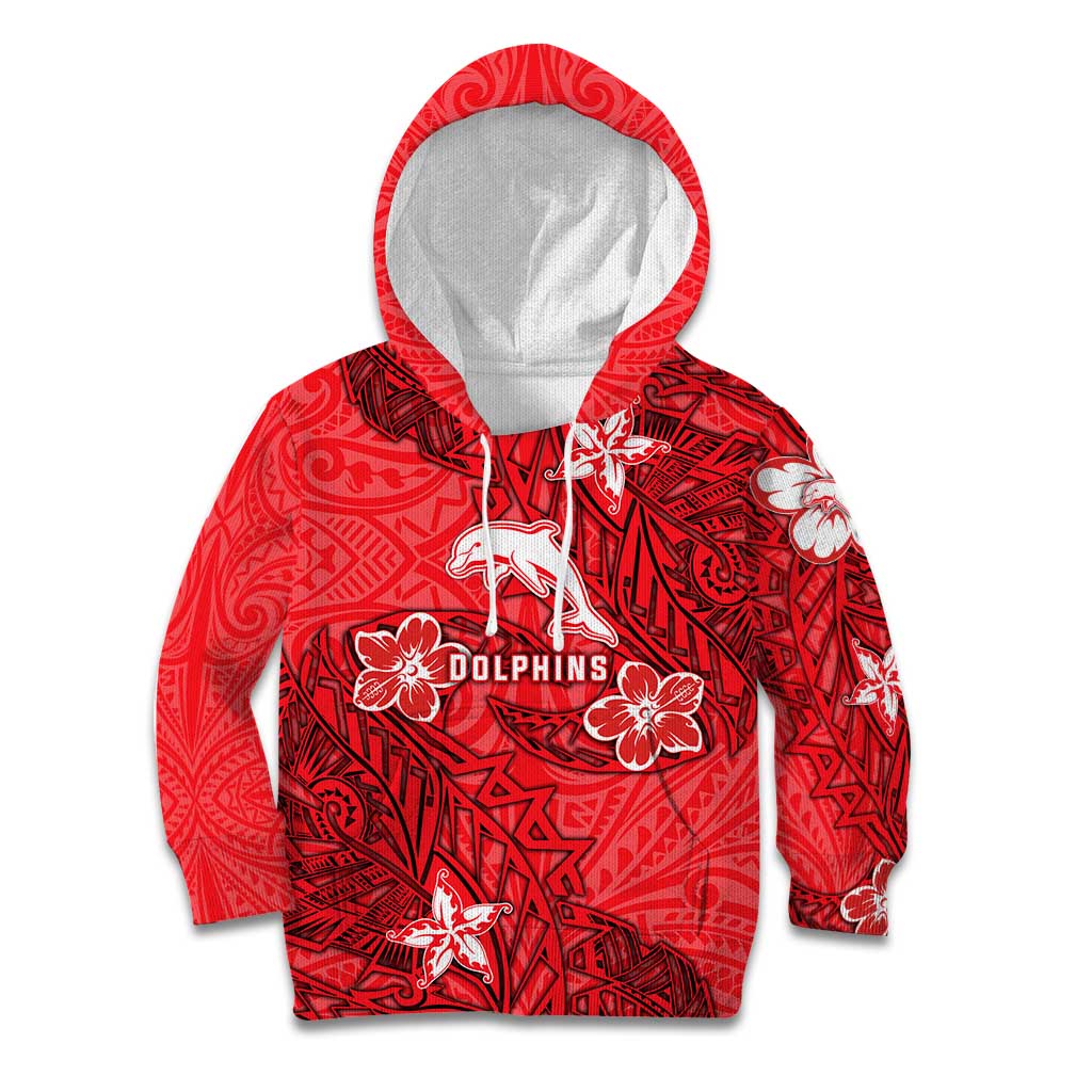 Personalised Dolphins Kid Hoodie Polynesian Tribal Pattern With Rugby Dolphin Mascot Art