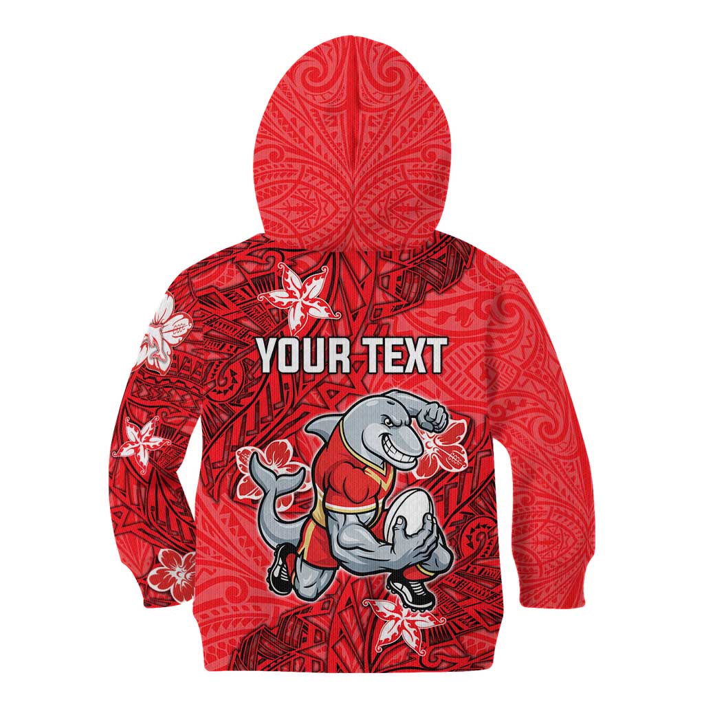 Personalised Dolphins Kid Hoodie Polynesian Tribal Pattern With Rugby Dolphin Mascot Art