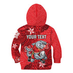 Personalised Dolphins Kid Hoodie Polynesian Tribal Pattern With Rugby Dolphin Mascot Art