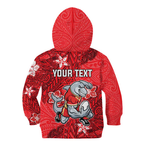 Personalised Dolphins Kid Hoodie Polynesian Tribal Pattern With Rugby Dolphin Mascot Art
