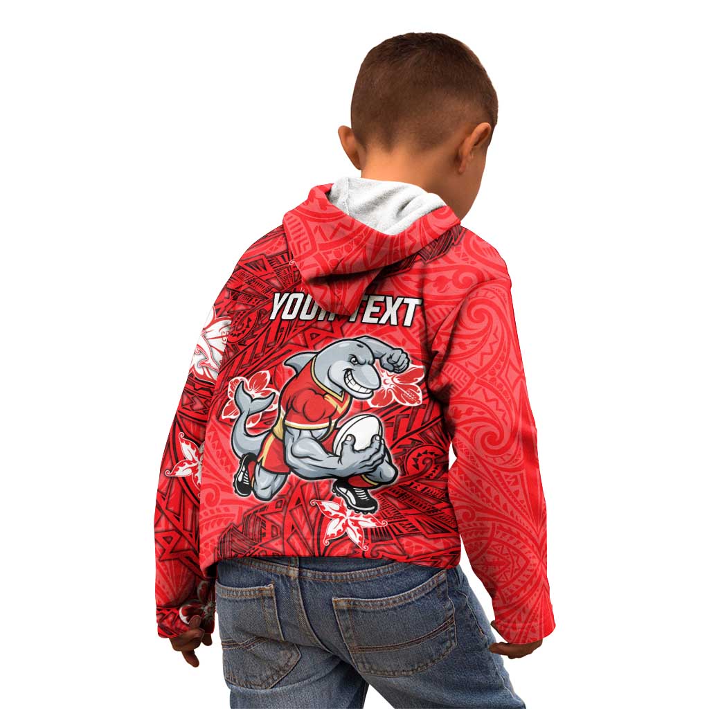 Personalised Dolphins Kid Hoodie Polynesian Tribal Pattern With Rugby Dolphin Mascot Art